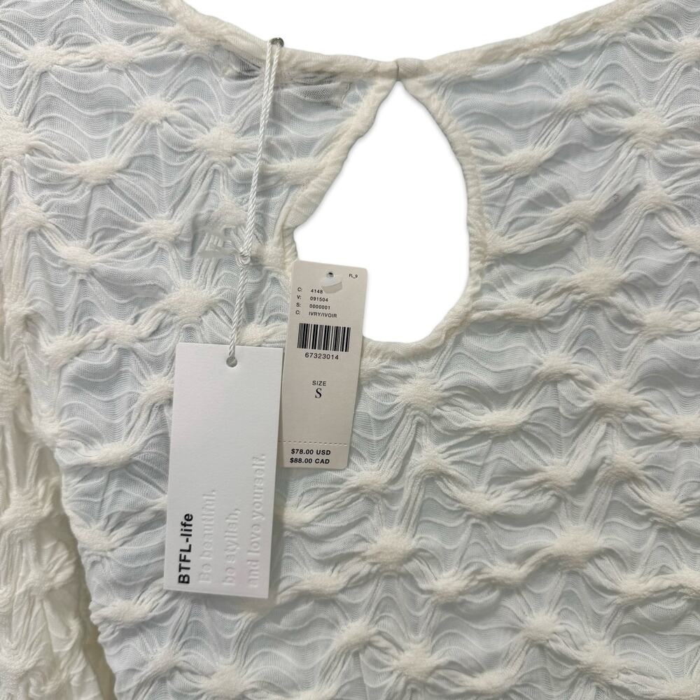 Anthropologie BTFL Life Ivory Textured Popcorn Bishop Sleeve Blouse Sz S NEW Tag - Picture 3 of 11